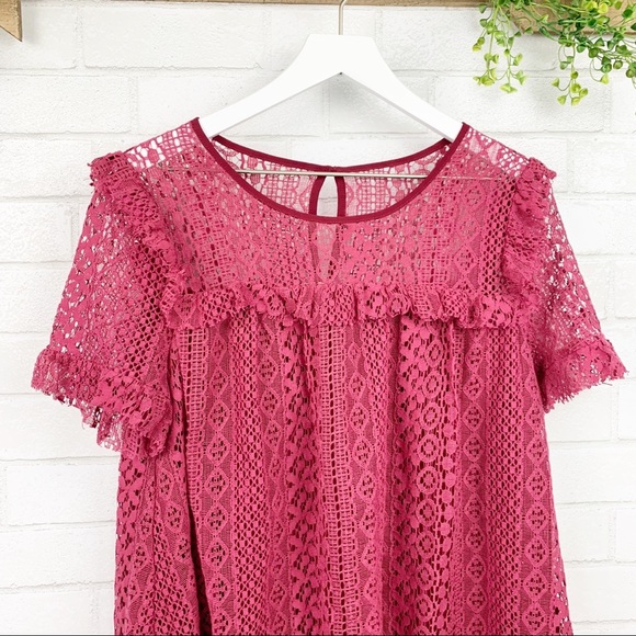Entro Boho Mauve Ruffle Lace Swing Top Sz Small - Picture 2 of 6